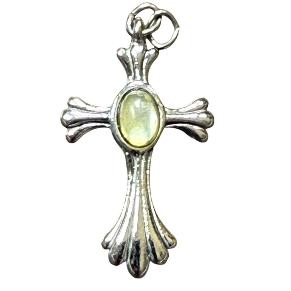 Vintage Cross Pendant Unisex Silver Excellent Gothic Cabochon Stone Charm
